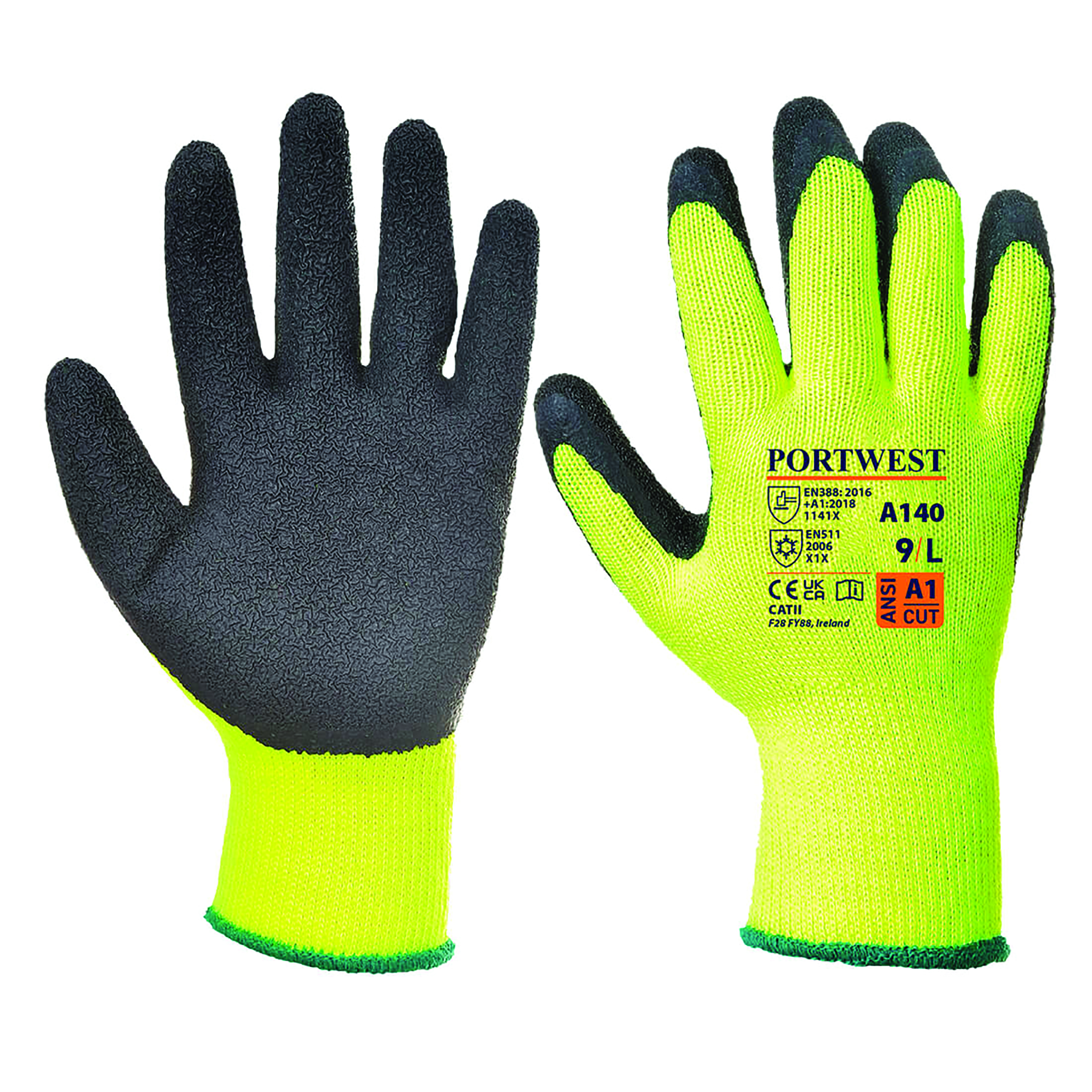 Thermal Grip Glove Black/Yellow XS, Portwest