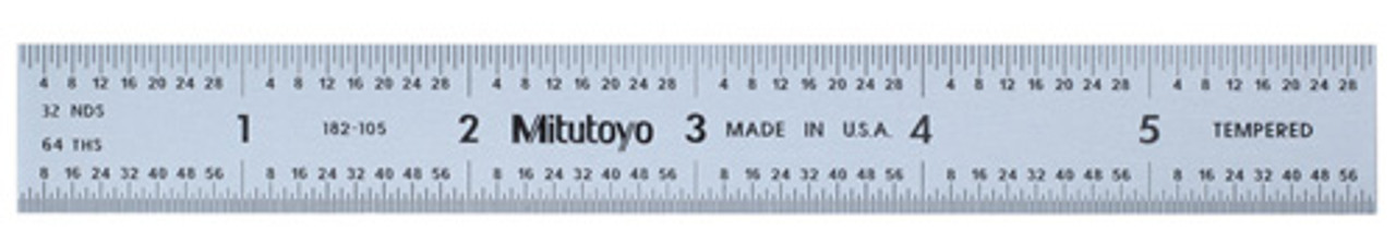 Mitutoyo Series 182 Steel Rulers, 18 in, 4R, Wide, Stainless Steel, Rigid