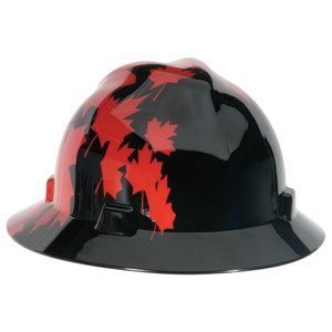 MSA 10082235 Hat, V-Gard,Fas-Trac,Blk/Red Maple Leaf