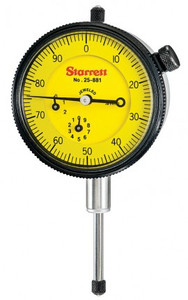 Starrett 25-881J Dial Indicator, 0 to 25 mm range, 0 to 100 reading