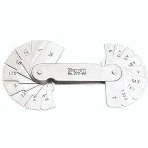 Starrett RADIUS GAGE, 18 LEAVES, 0.75mm-5mm by 0.25mm