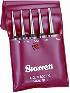 Starrett NAIL SET, SET 0F 5, SQUARE HEAD, IN CASE