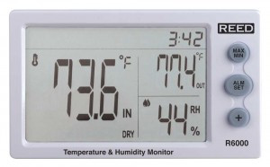 REED Instruments.  THERMO-HYGROMETER, INDOOR/OUTDOOR DESKTOP W/CLOCK