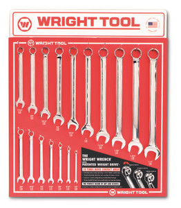 Wright Tool D978  SAE Combination Wrench w/Full Polish Finish Display - 17 Pieces