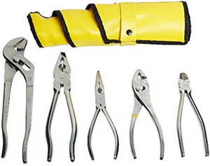 Aven 10381 Stainless Steel Pliers Set, 5-piece In Roll Up Pouch