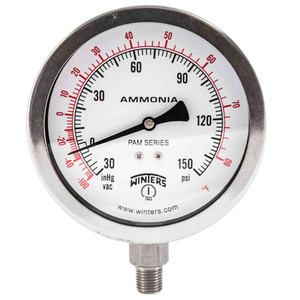 Winters 10" AMMONIA 1/4" NPT BTM 30"/0/150 PSI F  PAM1714