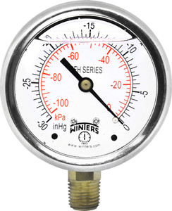 Winters PFH SERIES 2.5" 30" HG VAC BRASS 1/4" BTM 1.5% ACC  PFH801R1