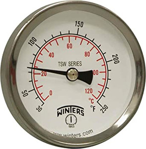 Winters 2" DIAL 8" STEM BACK CONN THERMOMETER  TBM20080