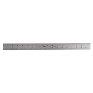 Mitutoyo 182-145, Steel Rule, 18"/450mm ( 1/32, 1/64", 1mm, 0.5mm), 3/64" Thick X 1-3/16" Wide, Satin Chrome Finish Tempered Stainless Steel