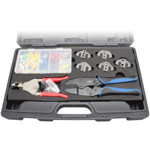 Aven 10171-KIT - 156 pc CRIMPING AND STRIPPING TOOL SET WITH ASSORTED DIES AND WIRE FERRULES
