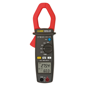 AEMC 2117.49 Clamp-on Meter Model 670 (Dual Display, TRMS, AC Amps, AC/DC Volts, Ohms, Continuity, Frequency, & Temperature)