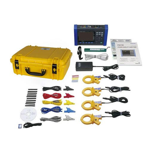 Hioki PQ3100-02/600 Power Quality Analyzer                                                                            Includes: PQ3100, 2-CT7136 (600A) sensors, L1000-05 Voltage leads, hard carrying case, Z1002 AC Adapter, Z1003 battery pack, USB cab