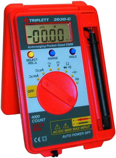 Triplett Pocket-Sized CAT II 4000 Count Digital Multimeter - AC/DC Voltage, AC/DC Current, Resistance, Frequency, Capacitance, Continuity, and Diode Check (2030)