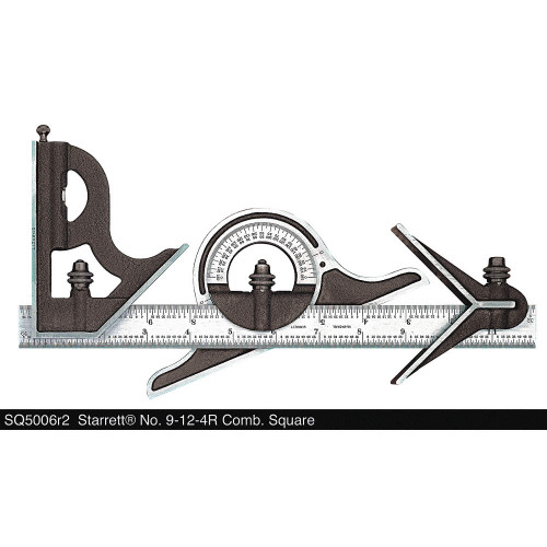 Starrett E8-QLBF-WOIF 435-12-4R 12" 4R 4 Pc Reversible Combo Square Set w/Cast Head