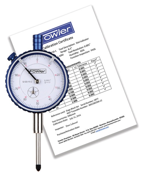 Fowler 1" White Dial Face Premium Dial Indicator with Certificate of Calibration 52-520-110-2