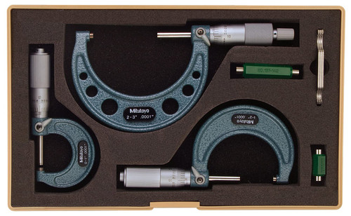 Mitutoyo 103-922 Outside Micrometer Kit, 0 to 3" (0 to 76.2 mm)