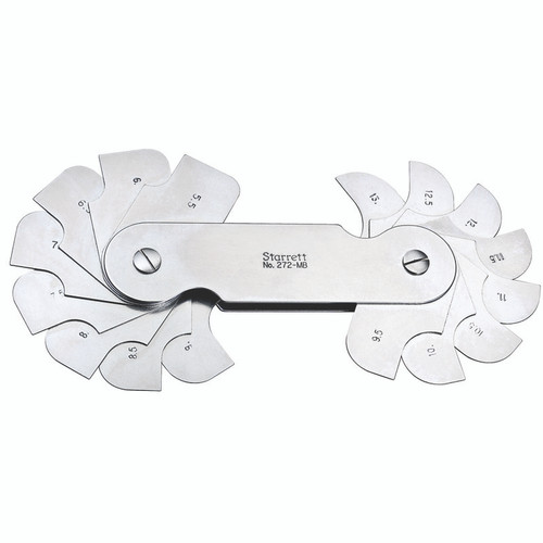Starrett RADIUS GAGE, 16 LEAVES, 5.5mm-13mm by 0.5mm