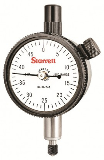 Starrett 81-245J Dial Indicator, 0 to 0.125" range, 0 to 50 to 0 continuous dial