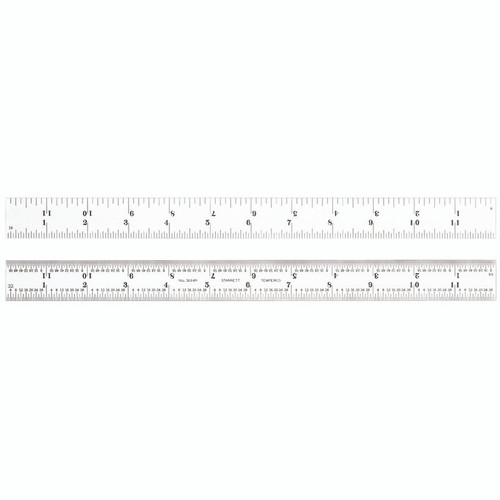 Starrett 1604R-12 Spring Tempered Steel Rule With Inch Graduations, 4R Style Graduations, 12" Length, 1" Width, 3/64" Thickness