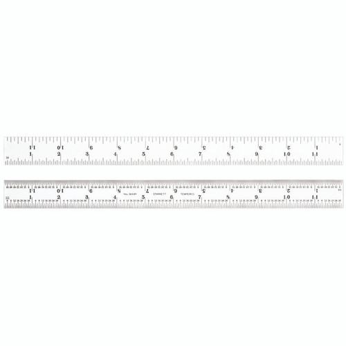 Starrett 1604R-12 Spring Tempered Steel Rule With Inch Graduations, 4R Style Graduations, 12" Length, 1" Width, 3/64" Thickness