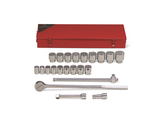 Wright Tool 623  3/4" Drive 22 Piece Metal Boxed Set - 12 Point Standard Sockets, 7/8" - 2", Ratchet, Sliding T, 3-1/2", 8" Extensions