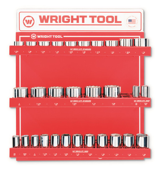 Wright Tool D950  3/4" Drive SAE 12 Pt. Standard and Deep Socket Display - 30 Pieces