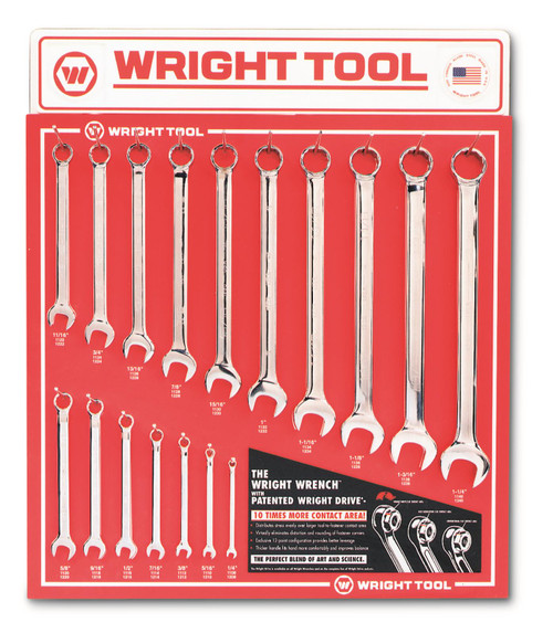 Wright Tool D977  SAE Combination Wrench w/Satin Finish Display - 17 Pieces