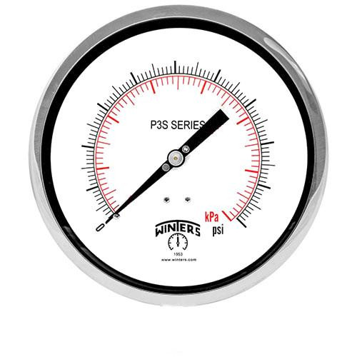 Winters 6" DIAL, 0-600 PSI/KPA, 1/2" BK. CONN., ST/ST.  P3S6106B