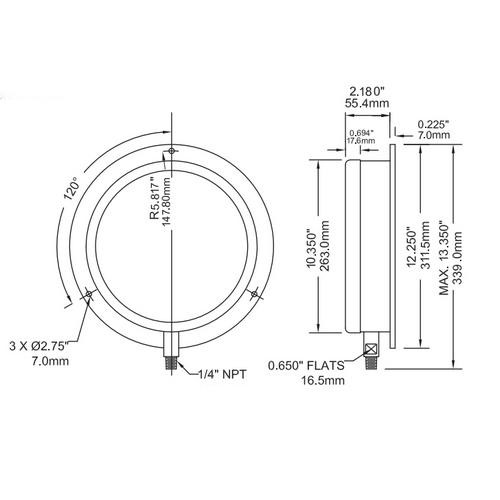 Winters 300 SERIES 10" 0-5000 PSI/KPA 1/2" BTTM  P3S6421