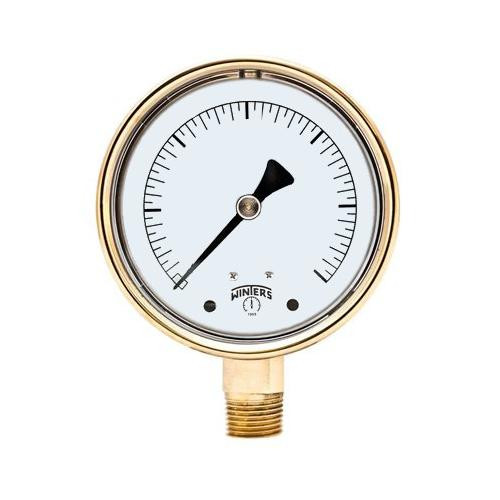 Winters 4" FORGED BRASS CASE, 1/2" BOTTOM, 30"HG-0-300 PSI  PBC1241R1