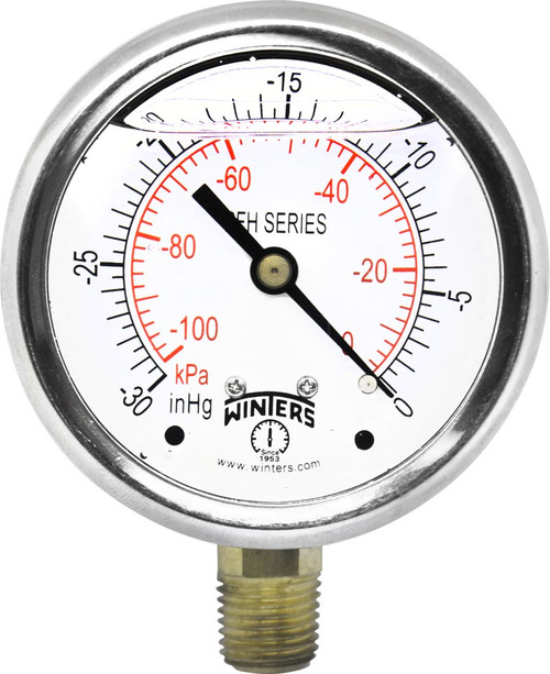 Winters PFH SERIES 2.5" 30" HG VAC BRASS 1/4" BTM 1.5% ACC  PFH801R1