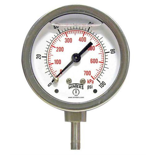 Winters 2.5"DIAL,1/4" X 3/4" BTM TUBE STUB,0-100 PSI  PTS824-TS