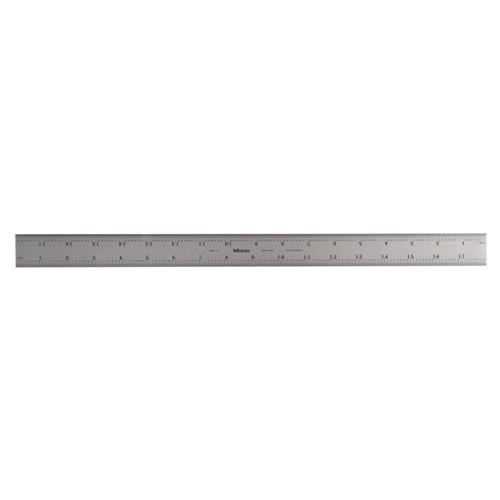 Mitutoyo 182-145, Steel Rule, 18"/450mm ( 1/32, 1/64", 1mm, 0.5mm), 3/64" Thick X 1-3/16" Wide, Satin Chrome Finish Tempered Stainless Steel
