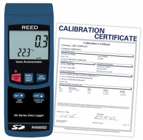 REED Instruments R4000SD-NIST DATA LOGGING THERMO-ANEMOMETER, VANE W/NIST CERT