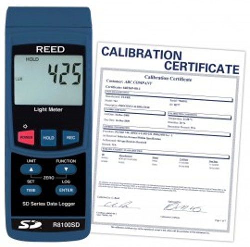 REED Instruments R8100SD-NIST DATA LOGGING LIGHT METER, 100,000 LUX W/NIST CERT