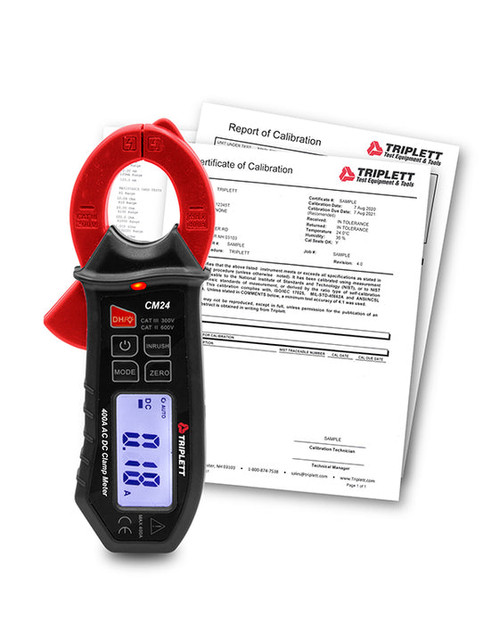 Triplett CM24-NIST 400A TRMS AC/DC Mini Clamp with Inrush with Certificate of Traceability to N.I.S.T.