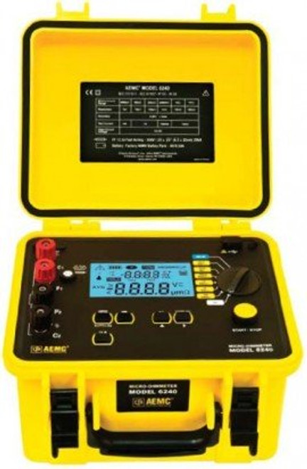 AEMC Micro-Ohmmeter Model 6240 (10A, Instantaneous, Continuous, Multiple Test with DataView® Software, Kelvin Clips/Probes not included)