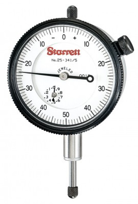 Starrett 25-341/5J Dial Indicator, 0 to 0.5" range, 0 to 50 to 0 reading