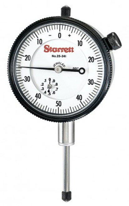 Starrett 25-341J Dial Indicator, 0 to 1" range, 0 to 50 to 0 reading