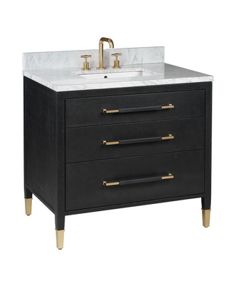 Currey and Company - 3800-0006 - Vanity with Sink - Verona Collection - Black Lacquered Linen / Natural / White / Champagne