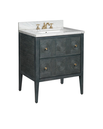 Currey and Company - 3800-0009 - Vanity with Sink - Santos Collection - Vintage Navy / Natural / White / Brushed Brass / Polished Nickel