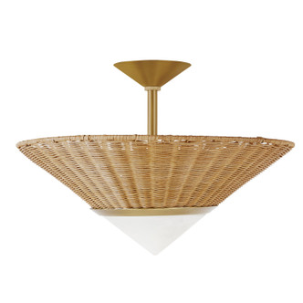 Calista Three Light Flush Mount in Natural/White/Antique Brass (314-DFC13)
