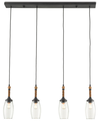Currey and Company - 9000-0651 - Four Light Chandelier - Hightider Collection - French Black/Natural Rope