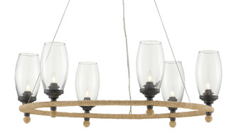 Currey and Company - 9000-0738 - Six Light Chandelier - Hightider Collection - French Black/Natural Rope