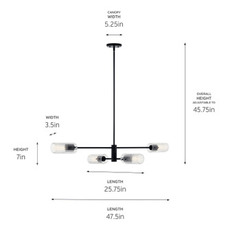 Velestino Four Light Linear Chandelier (52681BK)