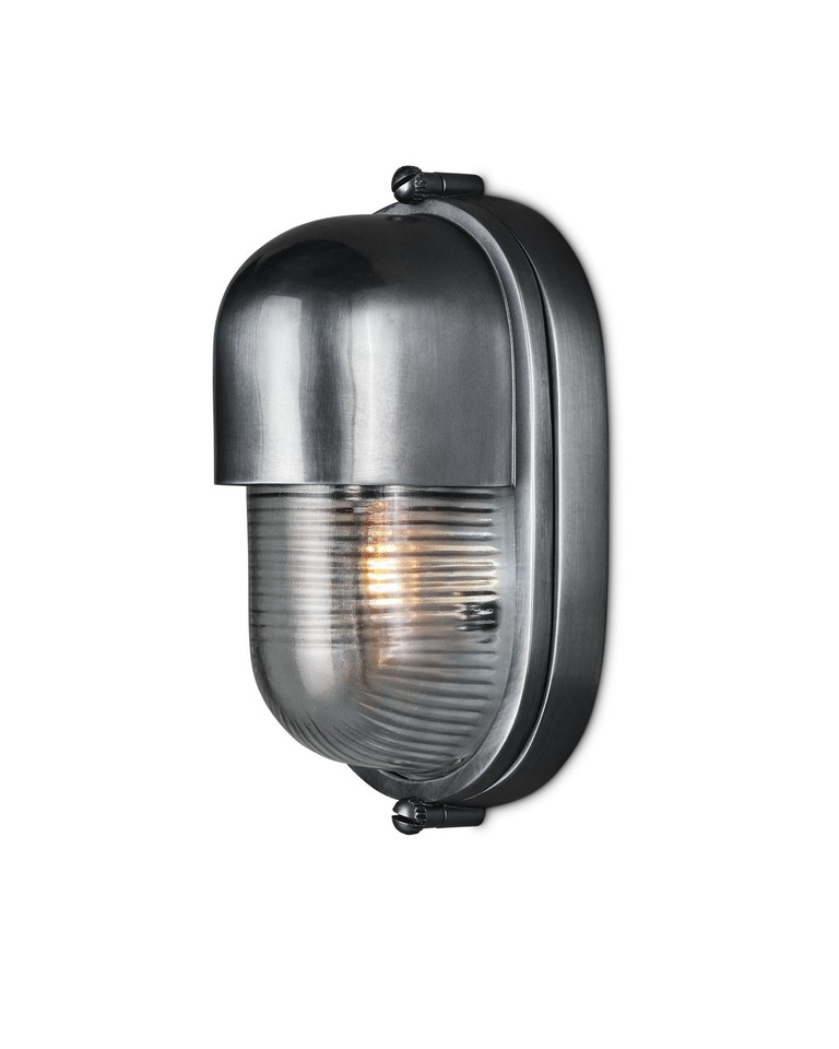 Currey and Company - 5500-0051 - One Light Outdoor Wall Sconce - Maritime Collection - Antique Silver / Clear