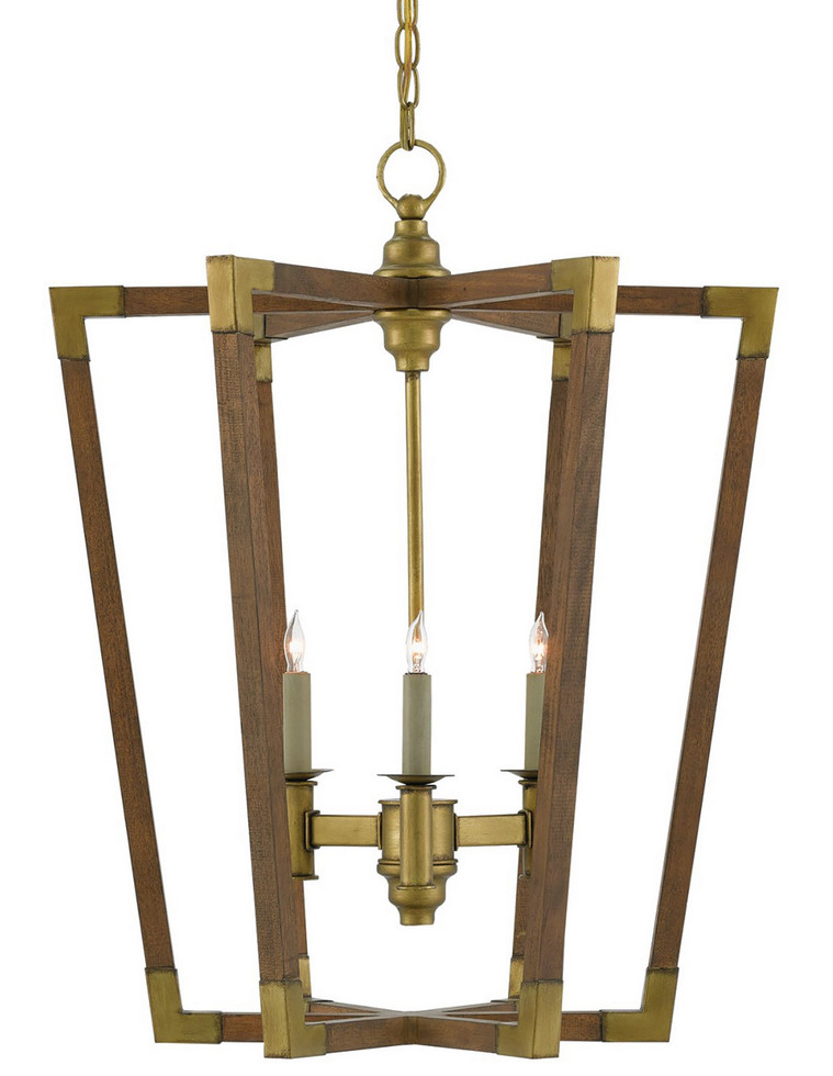 Currey and Company - 9000-0220 - Three Light Lantern - Bastian Collection - Chestnut/Brass
