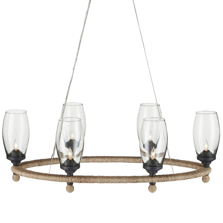 Currey and Company - 9000-1086 - Six Light Chandelier - Hightider Collection - Natural/Clear/French Black