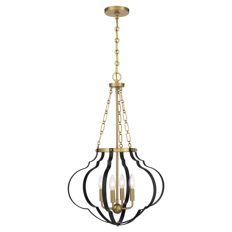 Savoy House - 7-4866-4-143 - Four Light Pendant - Mercer - Matte Black and Warm Brass Savoy House - 7-4866-4-143 - Four Light Pendant - Mercer - Matte Black and Warm Brass