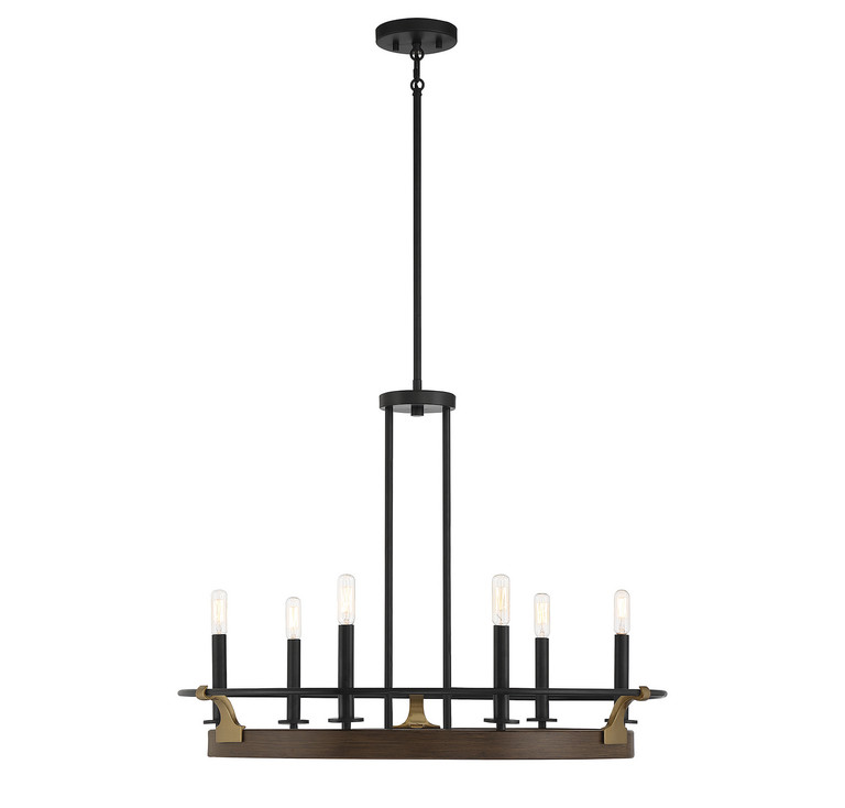 Lighting One E - V6-L1-2931-6-170 - Six Light Chandelier - Icarus - Burnished Brass W/ Walnut